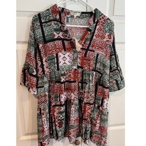 Easel NEW Womens Multi Color Geometric Boho Oversized Babydoll Tunic Top Blouse